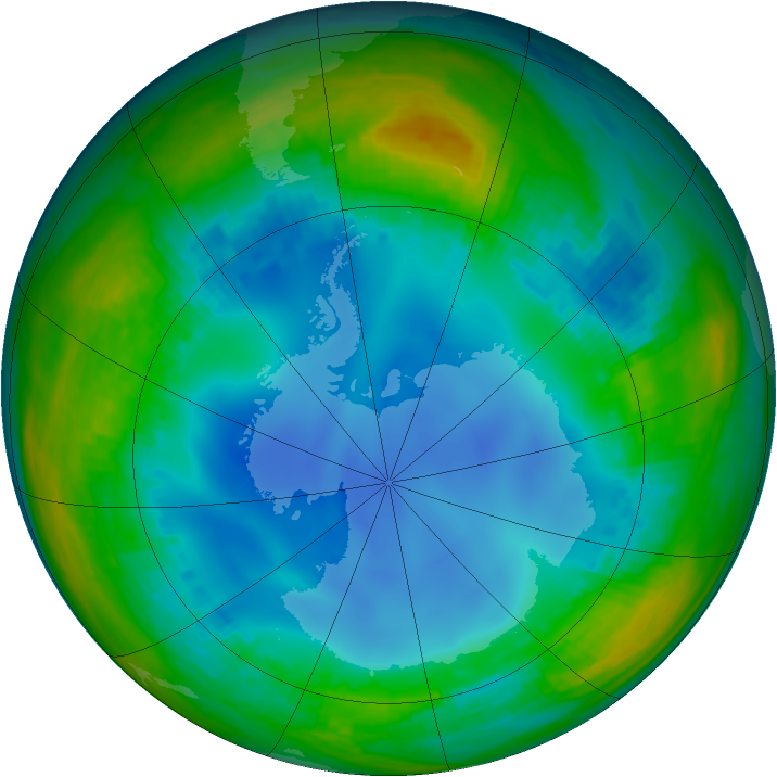 Antarctic ozone map for 22 July 2001